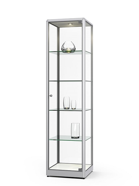 Säulenvitrinen Glas - abschließbar, mit Beleuchtung, Alu-Profil, Brandschutz, Unfallschutz, Schulvitrine, Glasvitrine, stehend Säulenvitrine