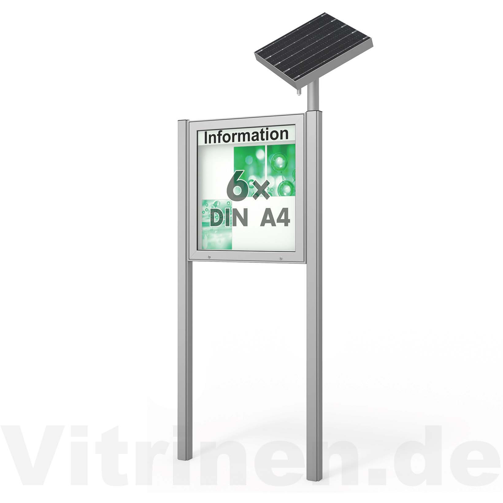 6 x DIN A4 Schaukasten Plenum eckig - der "Klassiker" mit Solar-Modul und Pfosten - Bautiefe 210mm 6 x DIN A4 Schaukasten Plenum eckig - der "Klassiker" mit Solar-Modul und Pfosten - Bautiefe 210mm